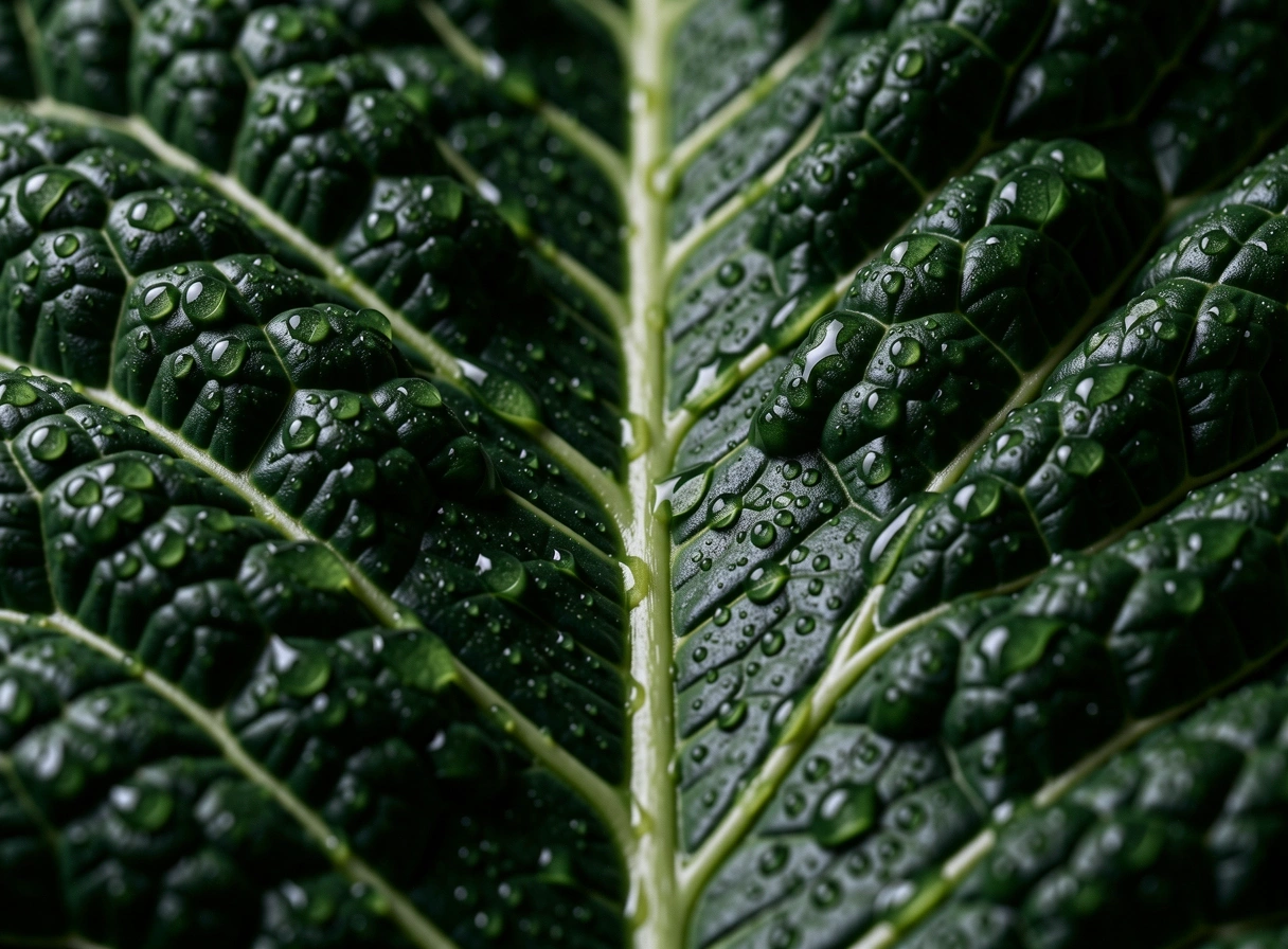 High-fidelity macro detail of fresh kale leaf texture